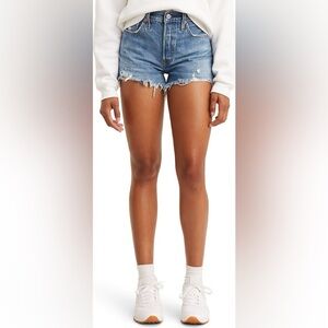 Levi’s 501® Original Cutoff High Rise Shorts With Shredded Hems And Button Fly